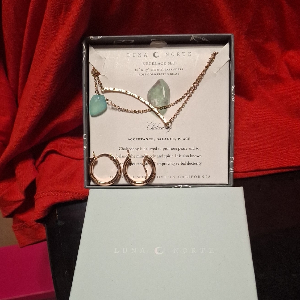 Luna Norte Gold and Green Chalcedony Necklace Set